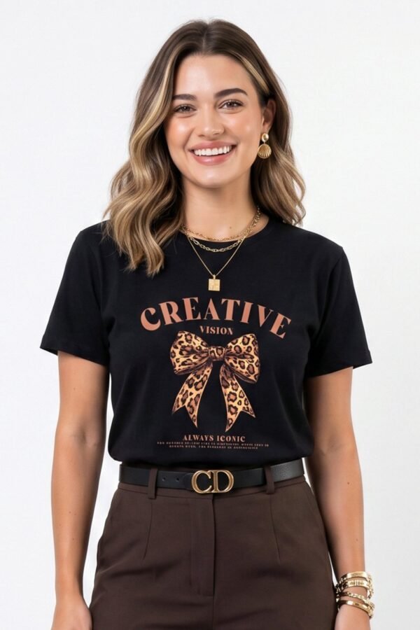T-shirt Preta Laço Animal Print