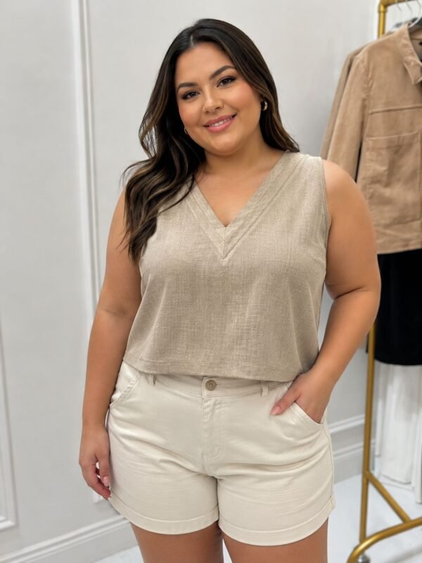 Blusa Linho Bege Plus